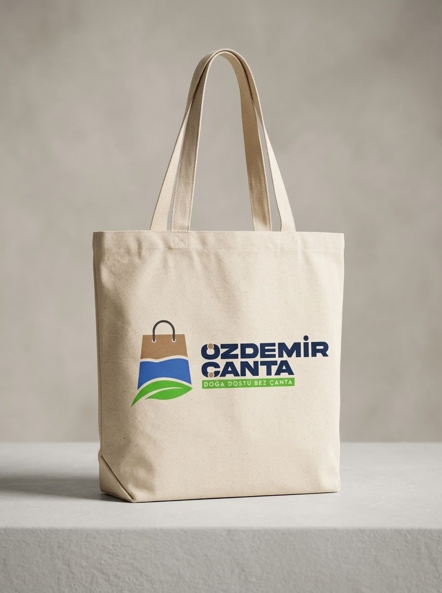 Özdemir Çanta logolu doğal ham bez tote çanta