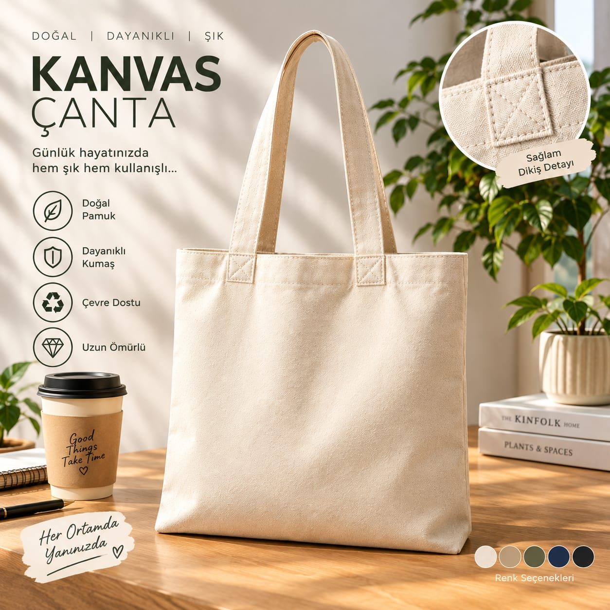 Kanvas çanta: doğal, dayanıklı, şık